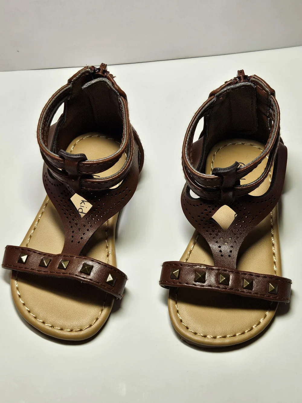 Koala Kids Toddler Girls Brown Faux Leather Studded Gladiator Sandals Size 4